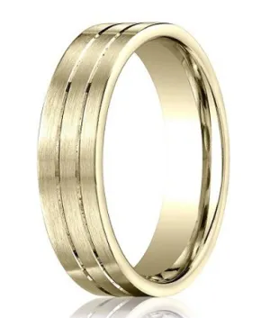 Satin-Finished 10K Yellow Gold Designer Wedding Ring with Polished Grooves | 6mm