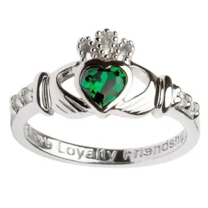 Shanore Sterling Silver Green CZ Claddagh Ring