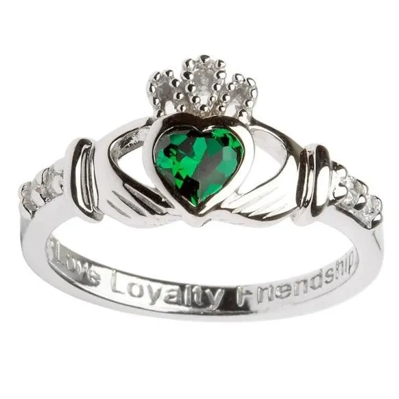 Shanore Sterling Silver Green CZ Claddagh Ring