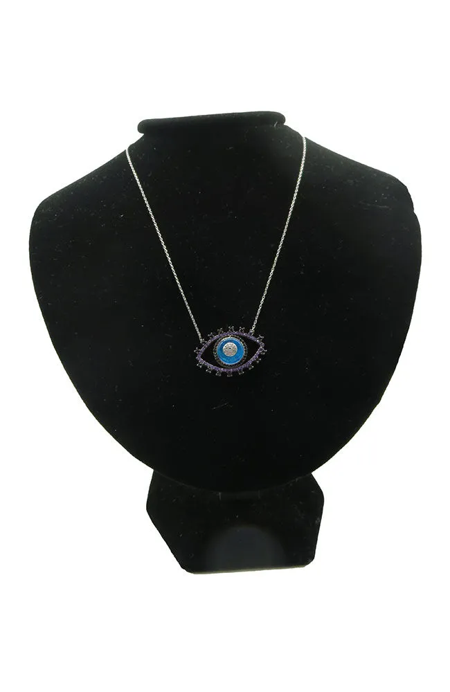 Sil. Blue Purple Eye Necklace