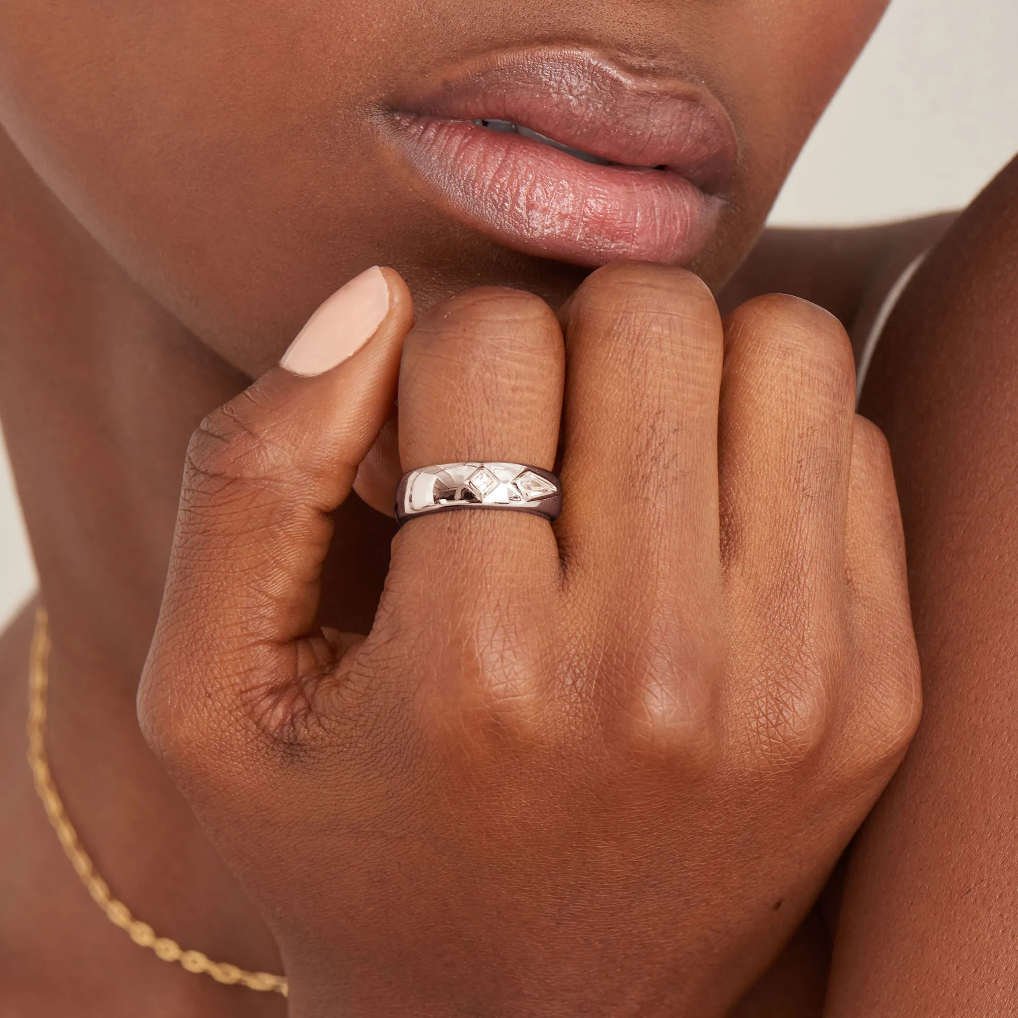 Silver Sparkle Emblem Thick Band Ring