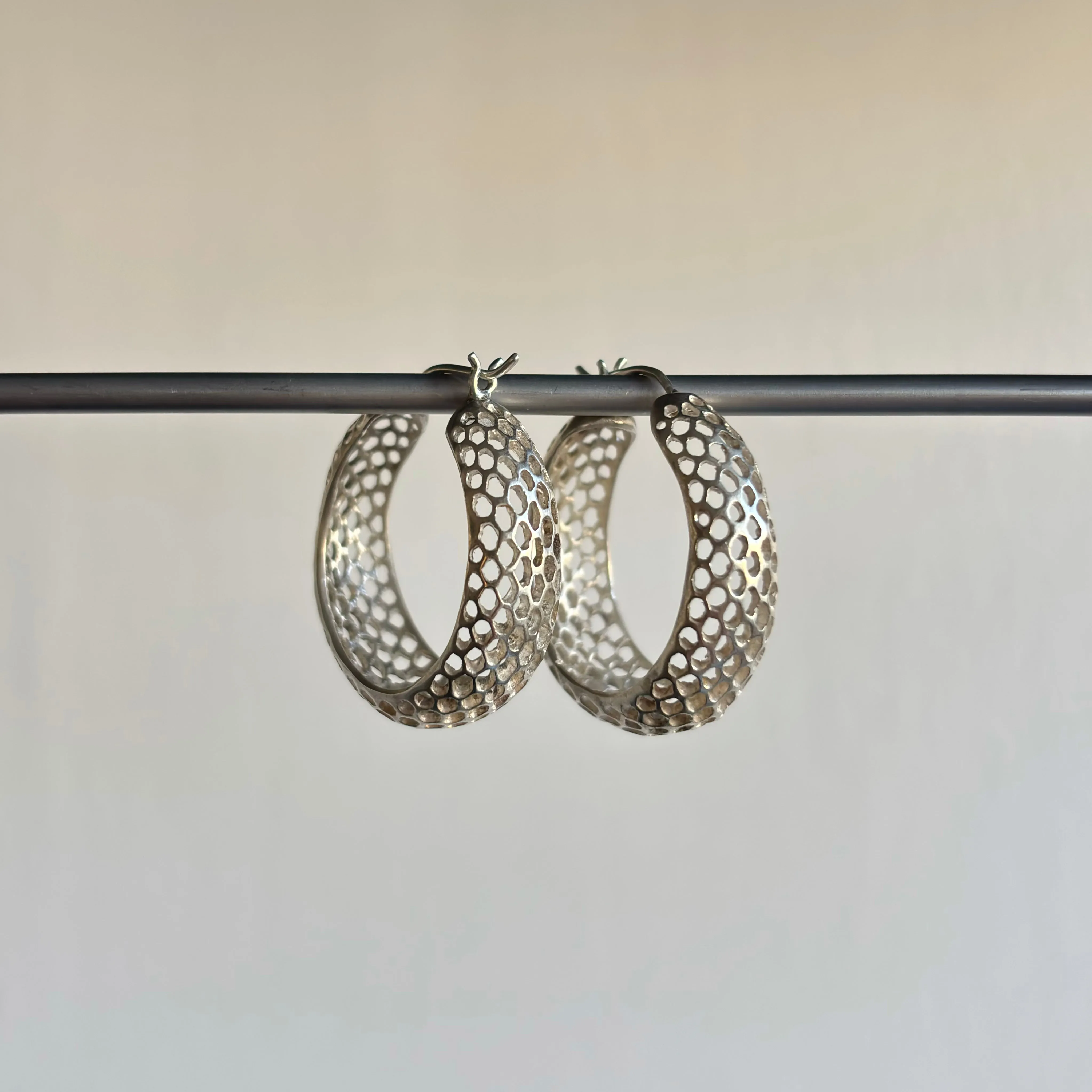 Small Round Silver Snakeskin Hoop Earrings