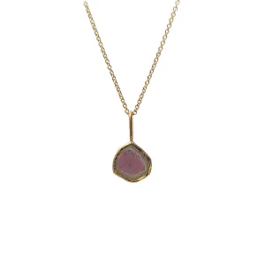 Small Unique Freeform Watermelon Tourmaline Slice Pendant