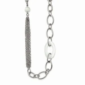 Stainless Steel Polished w/ White Cat's Eye Slip-on Necklace