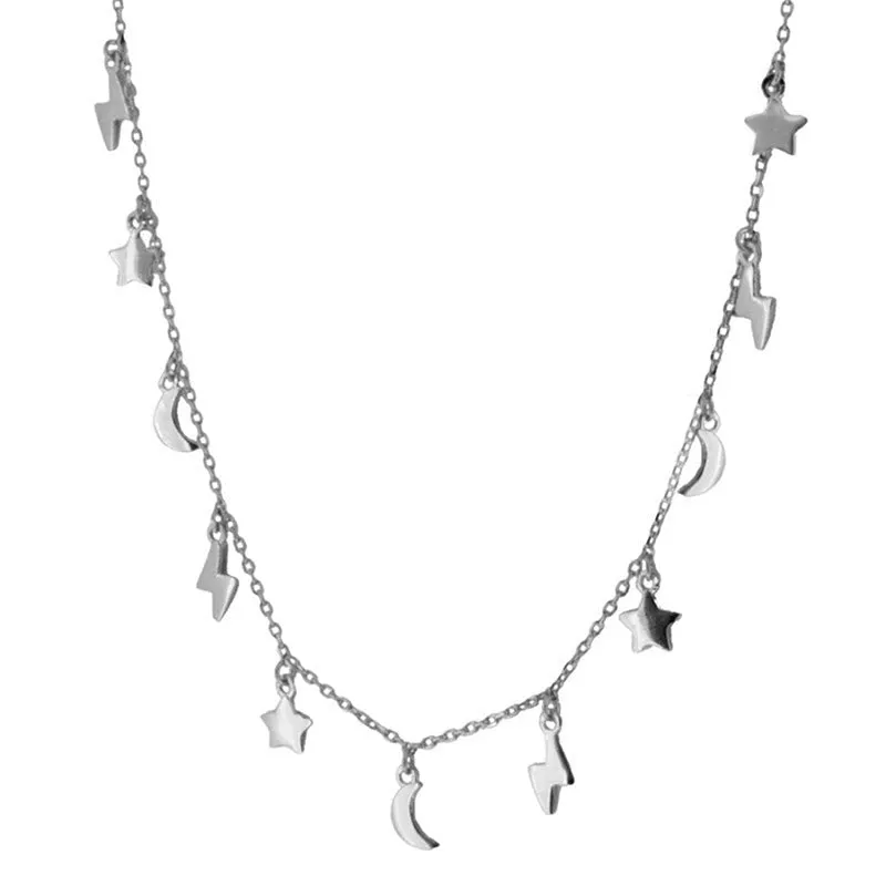 Star Moon Necklace Jewelry Stylish Symbolic Sterling Silver Necklace