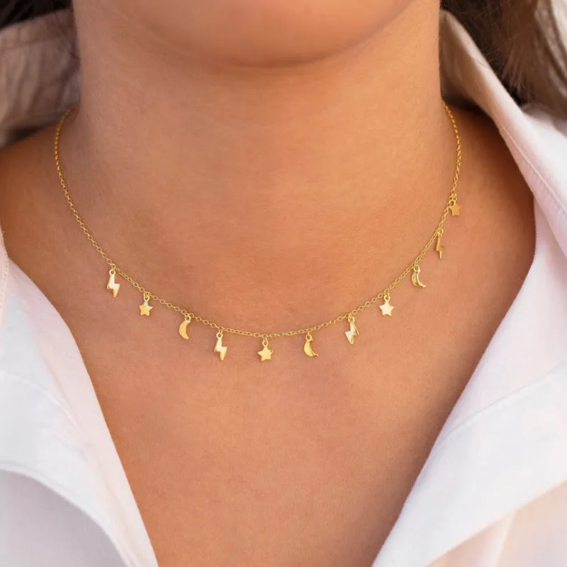 Star Moon Necklace Jewelry Stylish Symbolic Sterling Silver Necklace