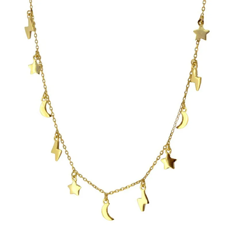 Star Moon Necklace Jewelry Stylish Symbolic Sterling Silver Necklace