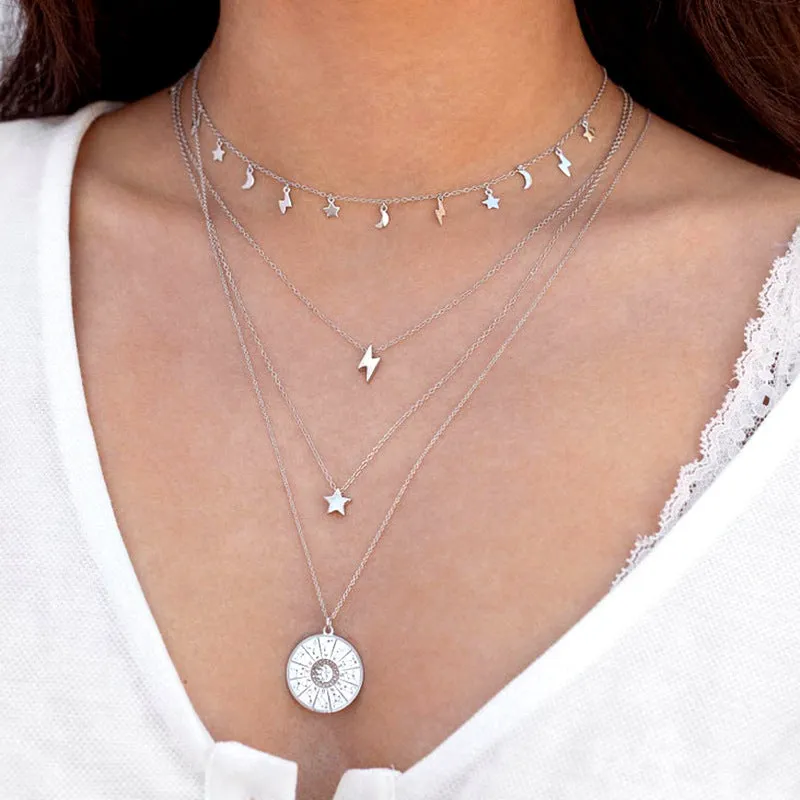 Star Moon Necklace Jewelry Stylish Symbolic Sterling Silver Necklace
