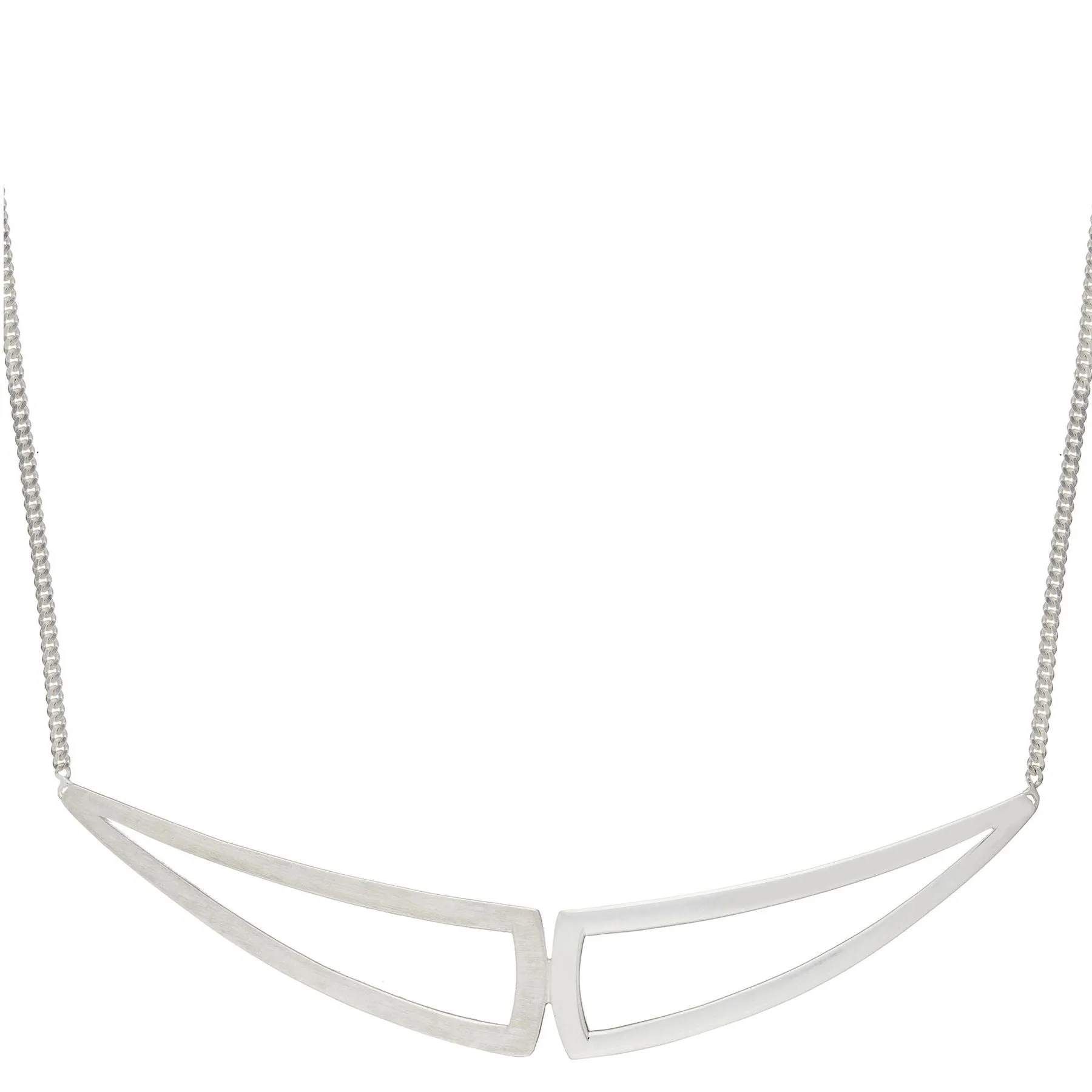 Sterling Silver Brushed and Polished Geometric Triangle Collar Necklace