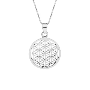 Sterling Silver Flower of Life Mandala Necklace - Round Filigree Disc Pendant
