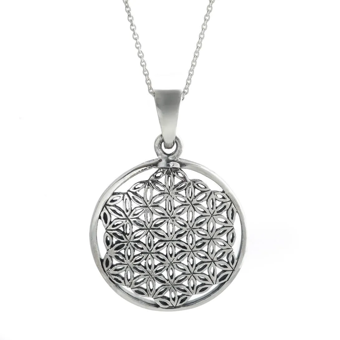 Sterling Silver Flower of Life Mandala Necklace - Round Filigree Pendant