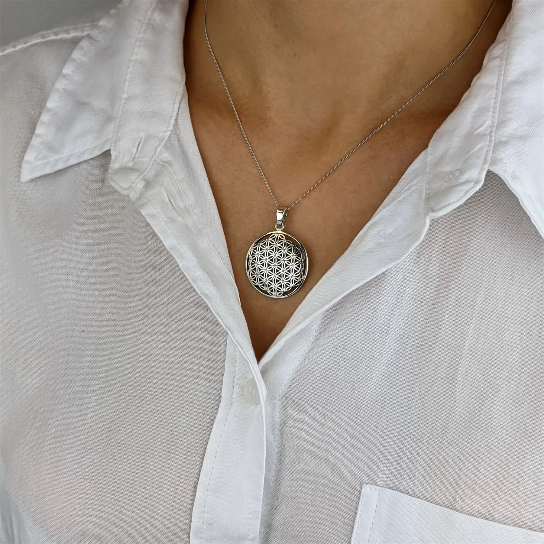 Sterling Silver Flower of Life Mandala Necklace - Round Filigree Pendant