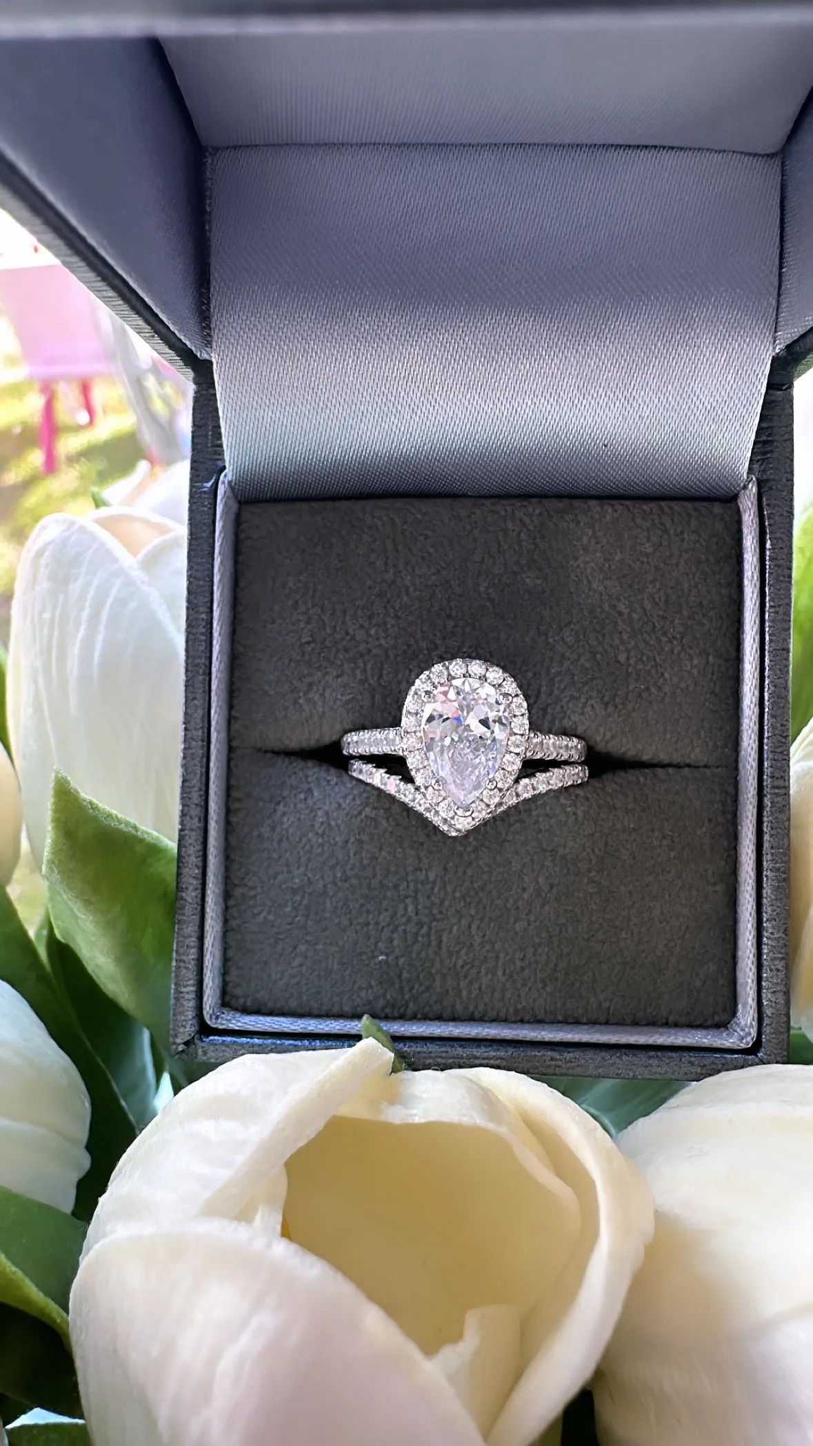 Sterling Silver Pear Ring Set