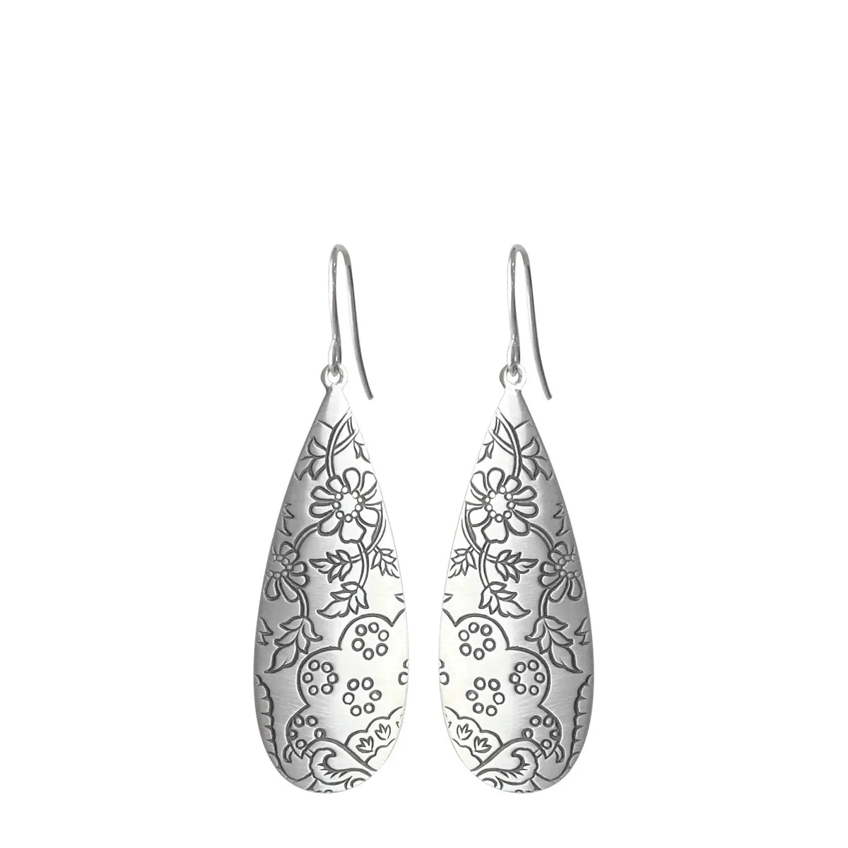 Sterling Silver Slim Teardrop Paisley Earrings