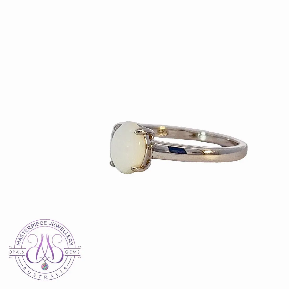 Sterling Silver solitaire 8x6mm White Opal ring