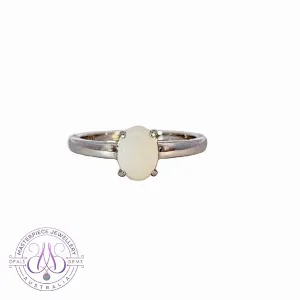 Sterling Silver solitaire 8x6mm White Opal ring