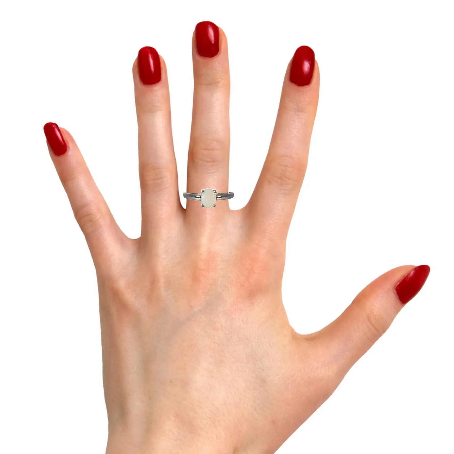 Sterling Silver solitaire 8x6mm White Opal ring