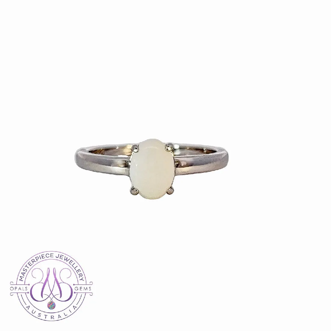 Sterling Silver solitaire 8x6mm White Opal ring