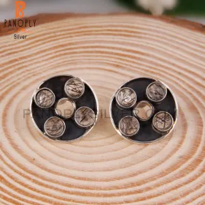 Stylish Designer Black Rutile Round Sterling Silver Earrings