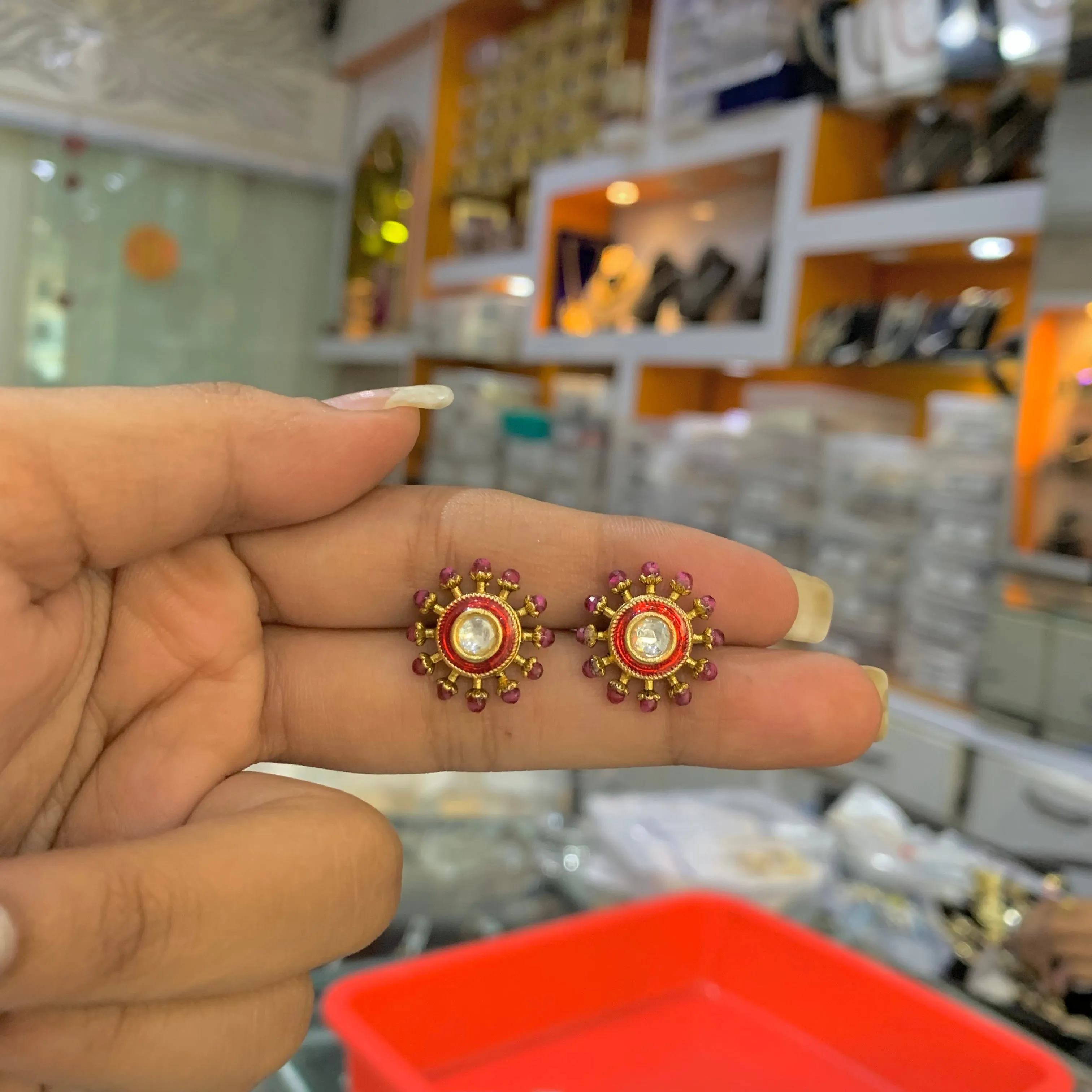 Stylish Gold ruby Stud Earrings