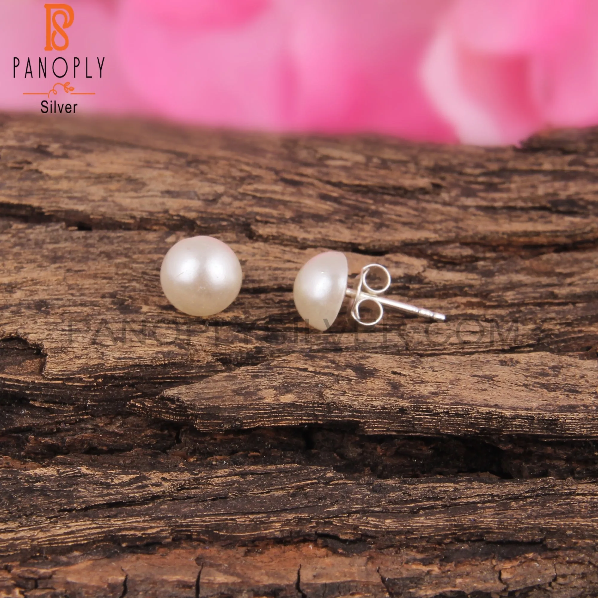 Stylish Pearl Round Shape 925 Silver Earrings