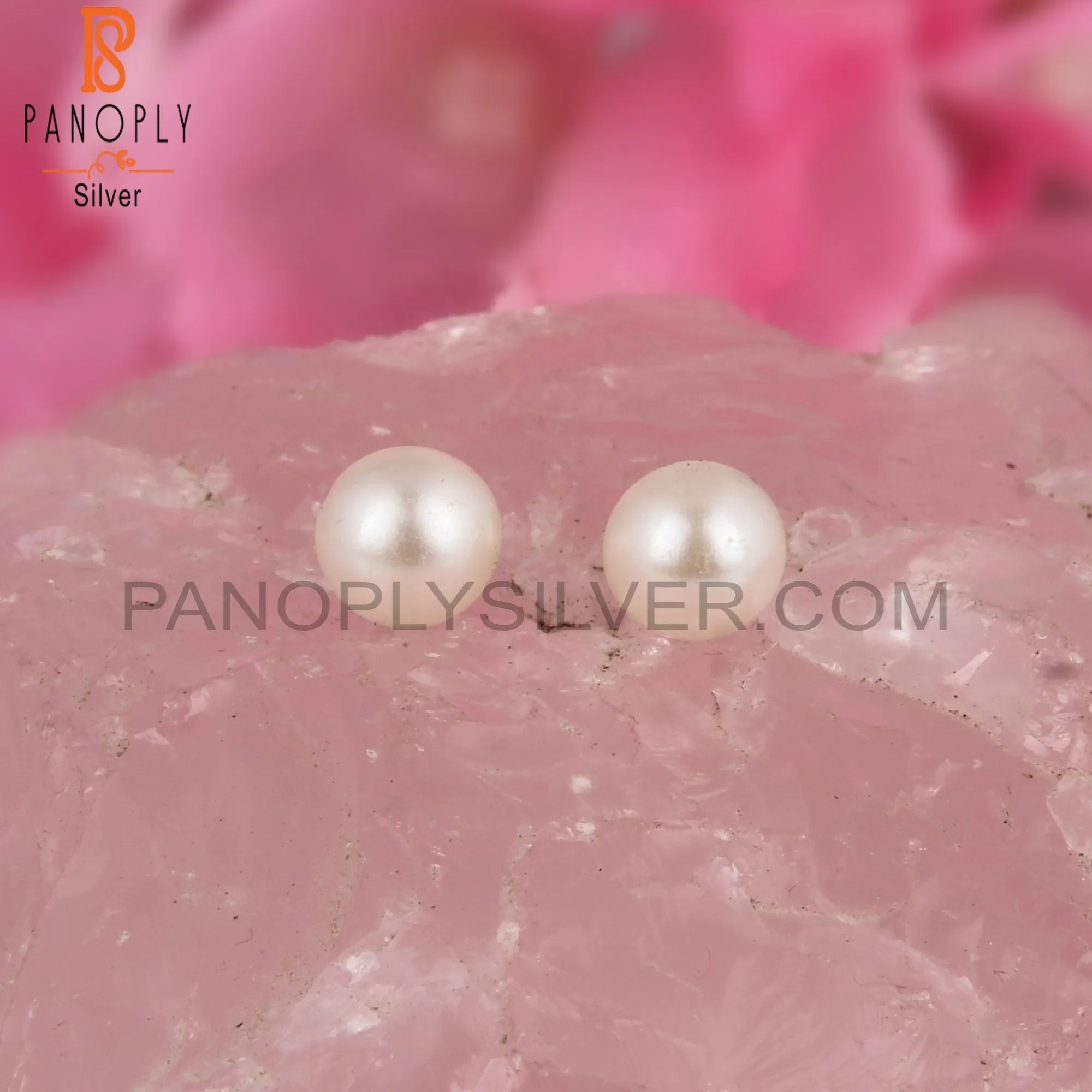 Stylish Pearl Round Shape 925 Silver Earrings