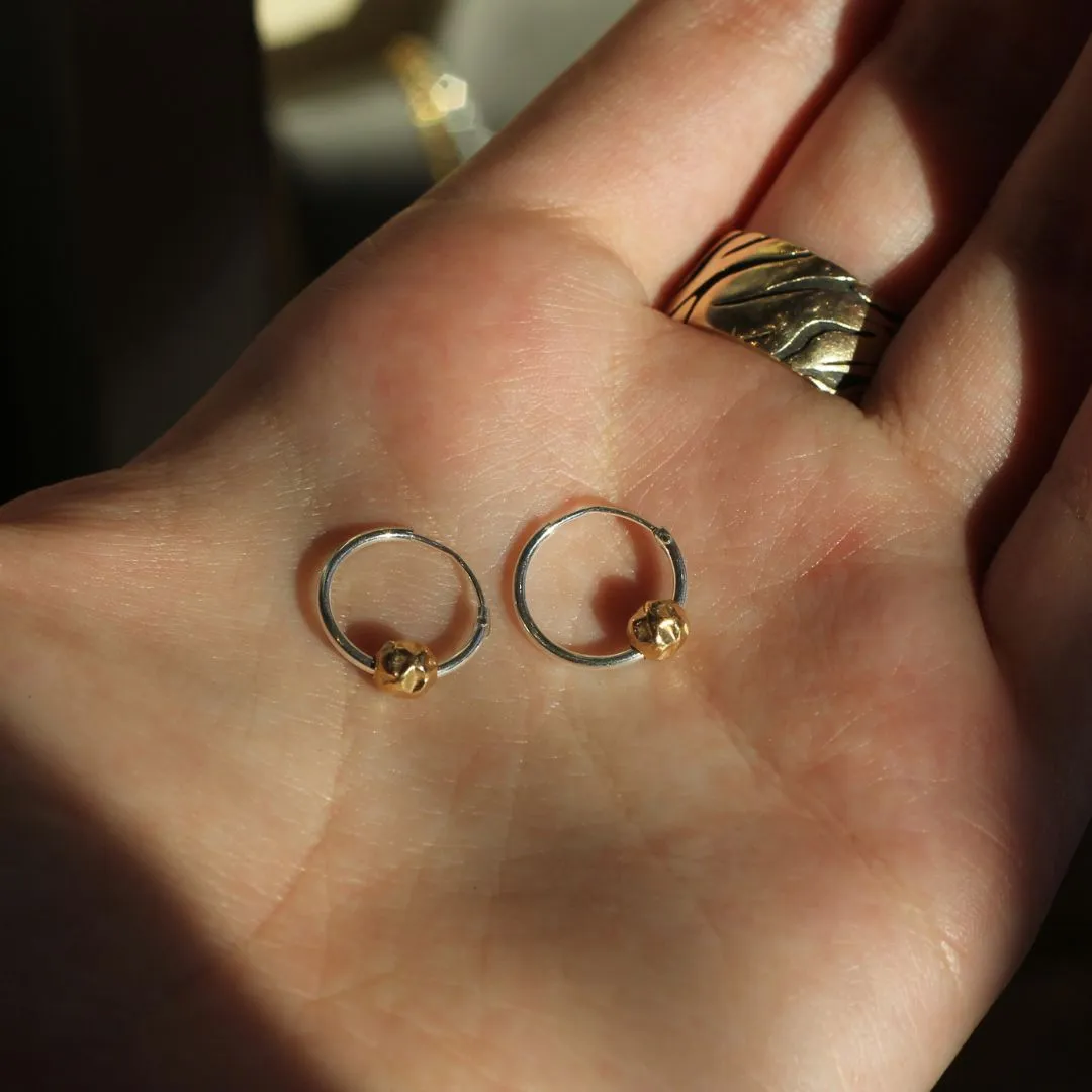 Textured bead & Mini Silver Hoop Earrings