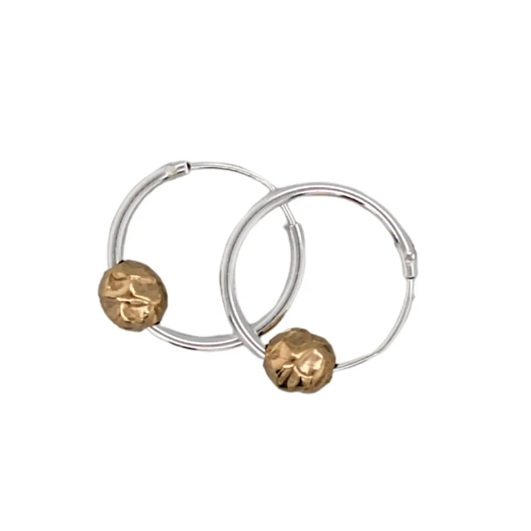 Textured bead & Mini Silver Hoop Earrings