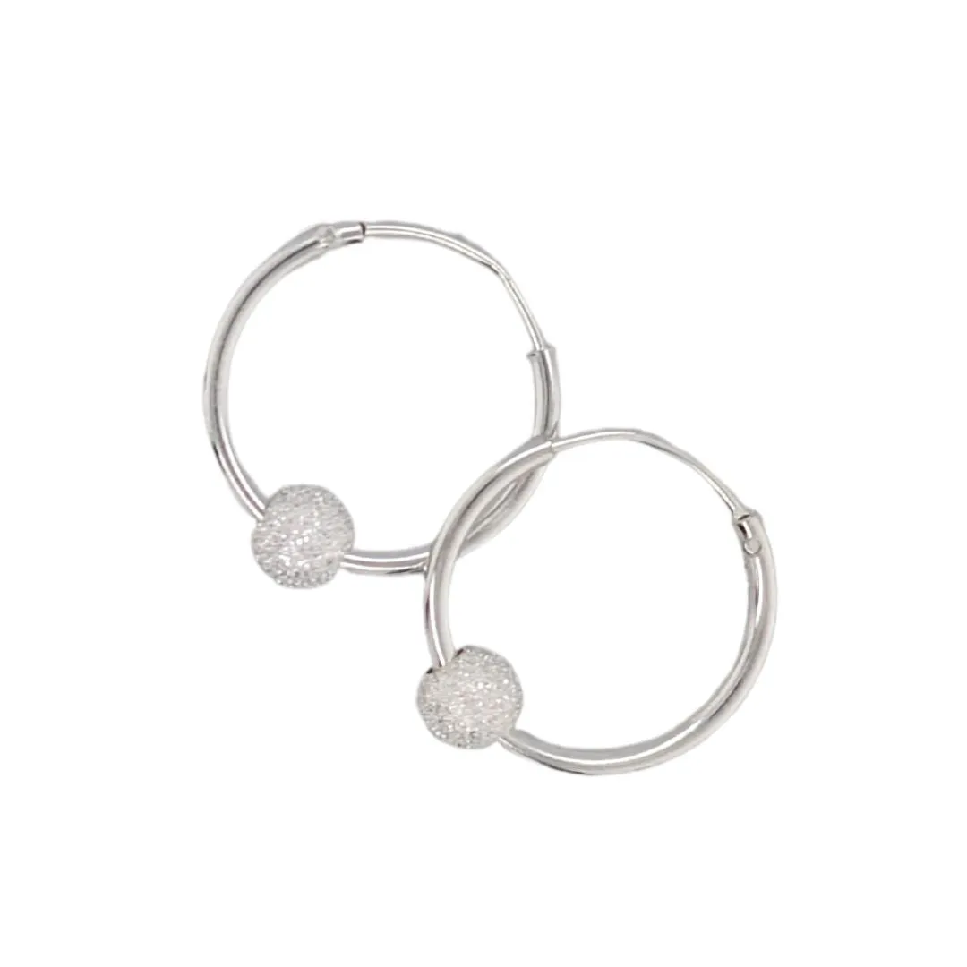 Textured bead & Mini Silver Hoop Earrings