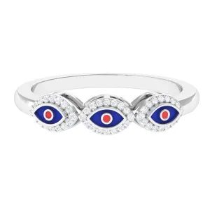 Three Evil Eye Minimal Ring with Moissanite Halo