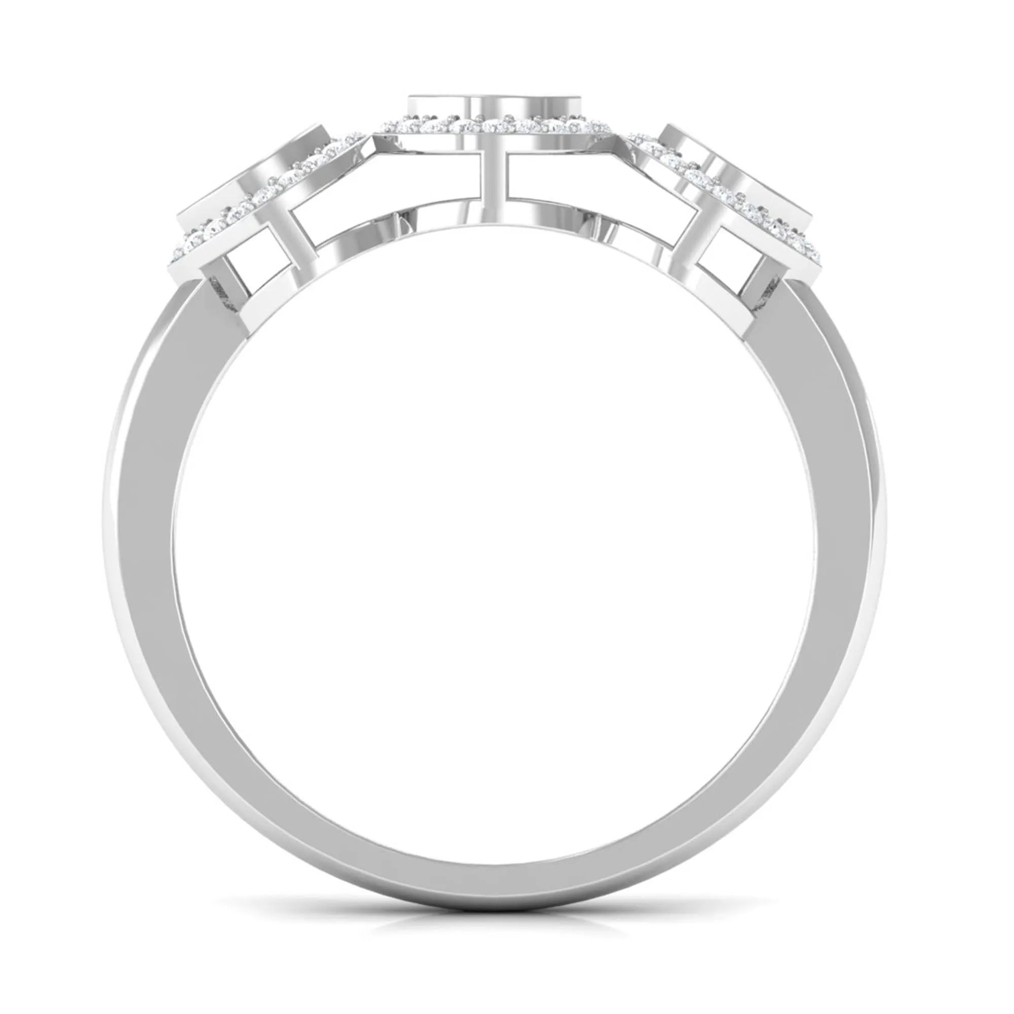 Three Evil Eye Minimal Ring with Moissanite Halo