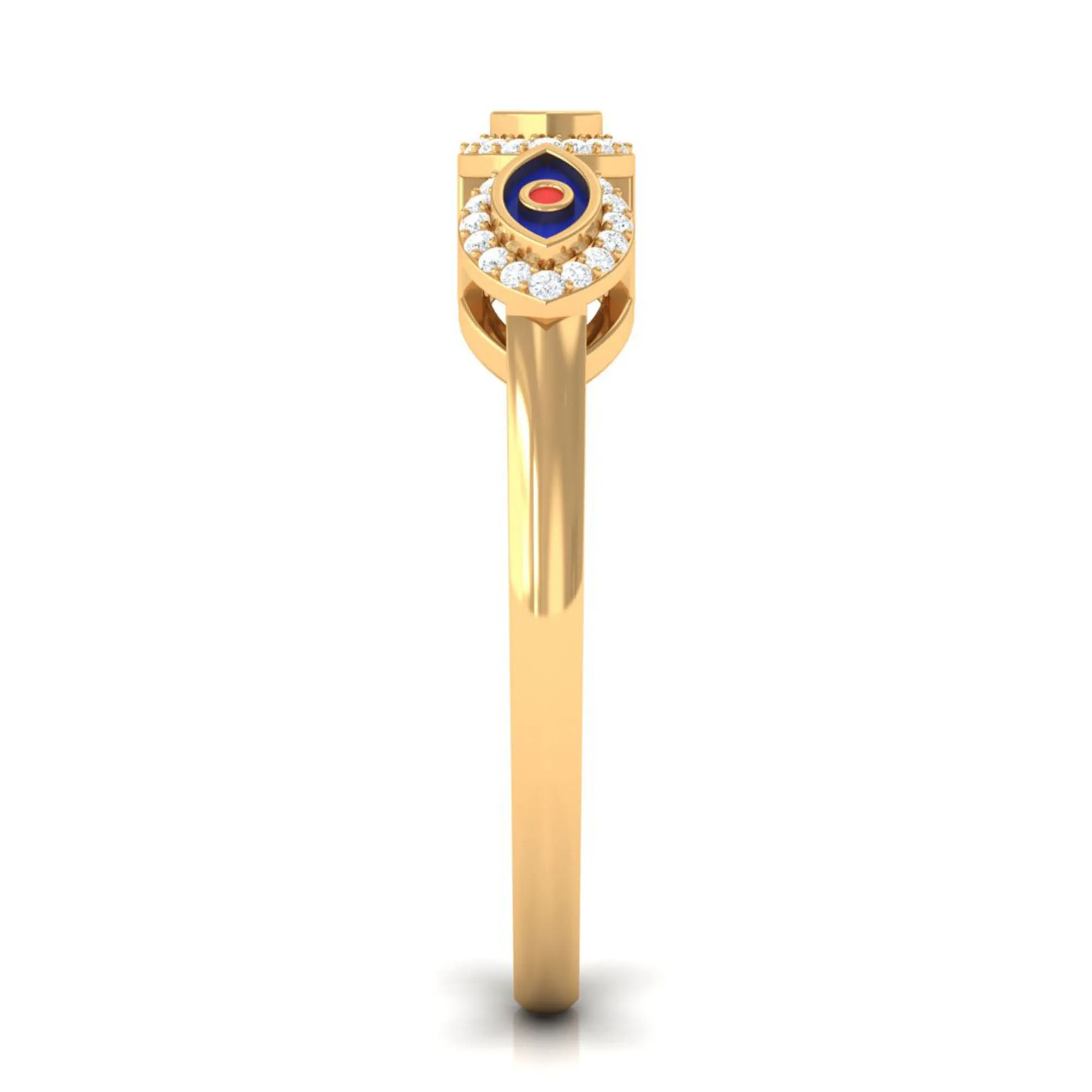 Three Evil Eye Minimal Ring with Moissanite Halo
