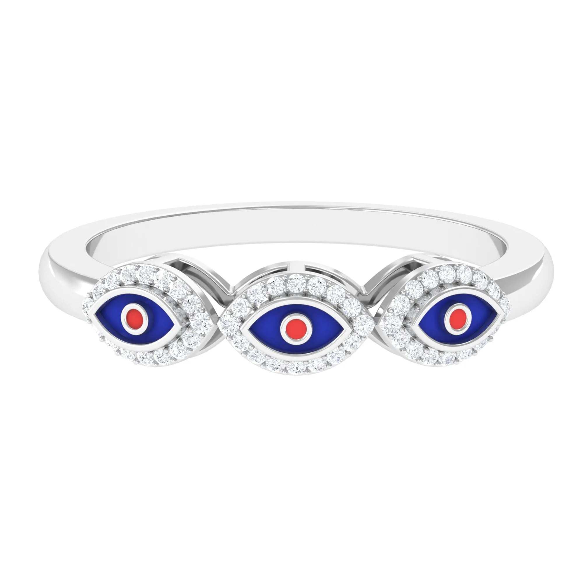 Three Evil Eye Minimal Ring with Moissanite Halo