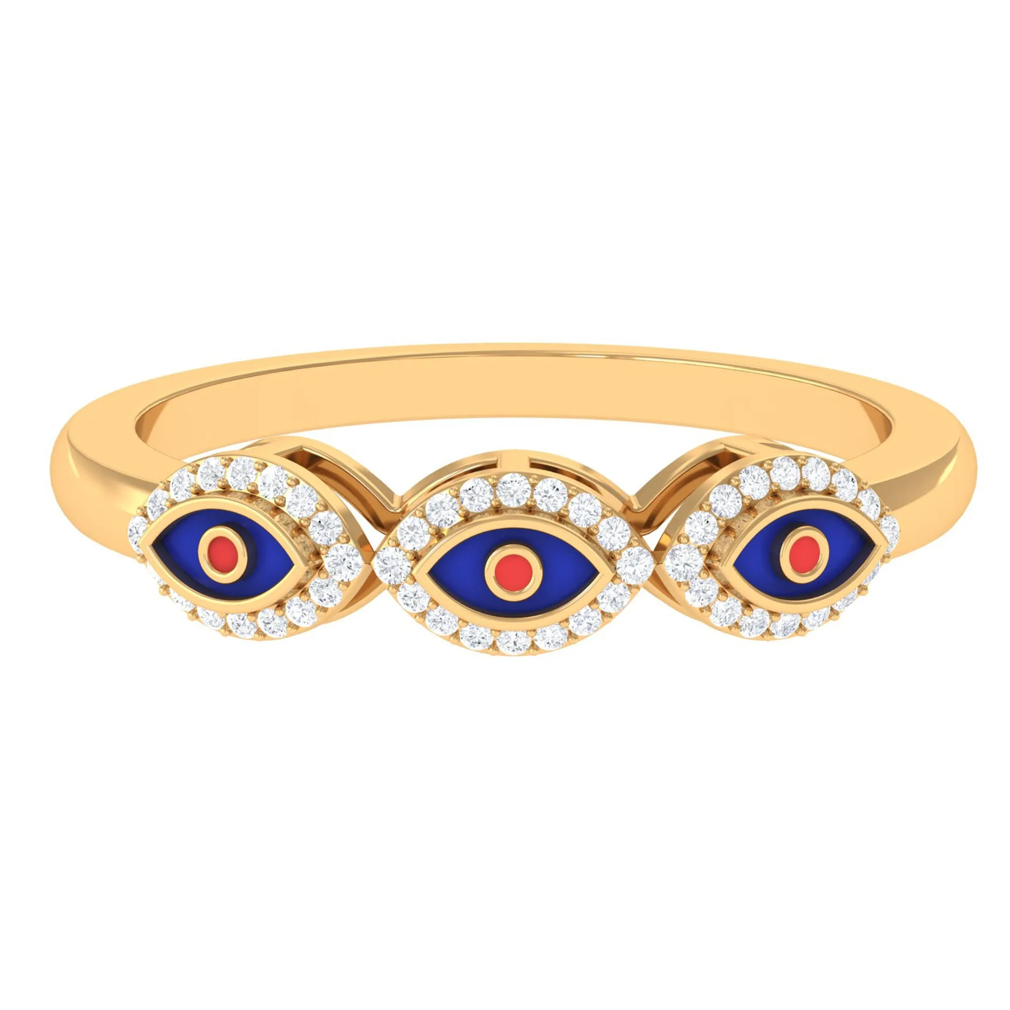 Three Evil Eye Minimal Ring with Moissanite Halo