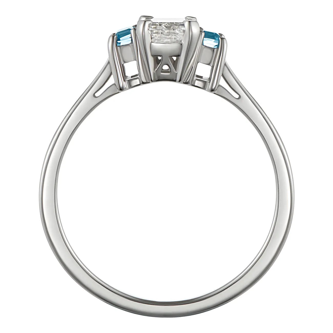 Three Stone Diamond and Aquamarine Engagement Ring in an Art Deco Design