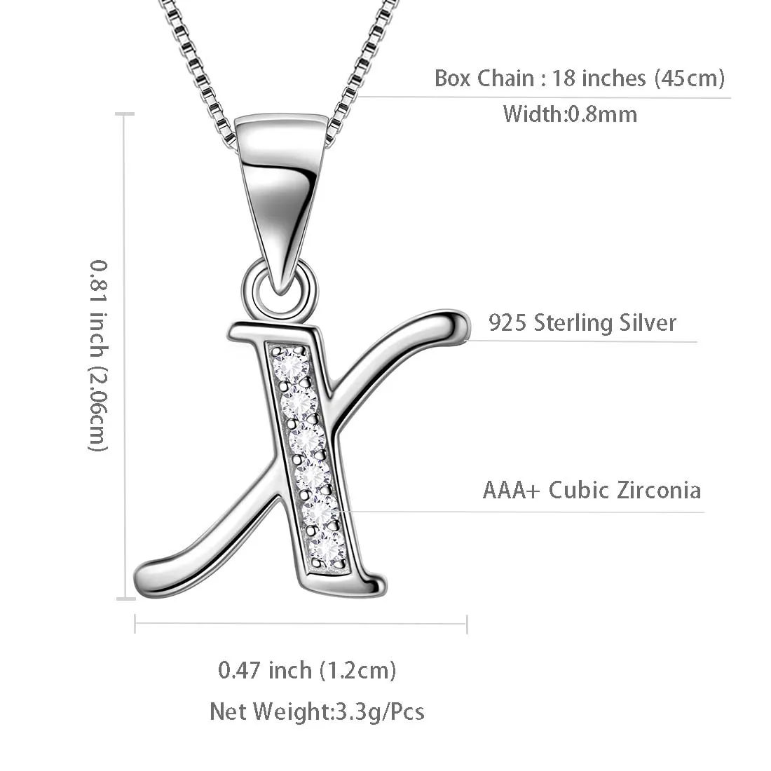 Tokyo Mart Letter X Initial Necklaces Pendant Women Men Name Jewelry Gift 925 Silver
