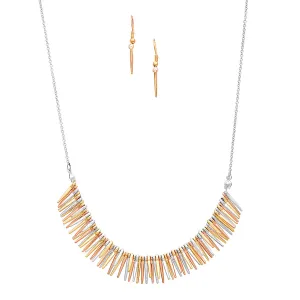 TRI-TONE METAL EARRINGS AND NECKLACES #SWR-CP4019GSR (OE15)