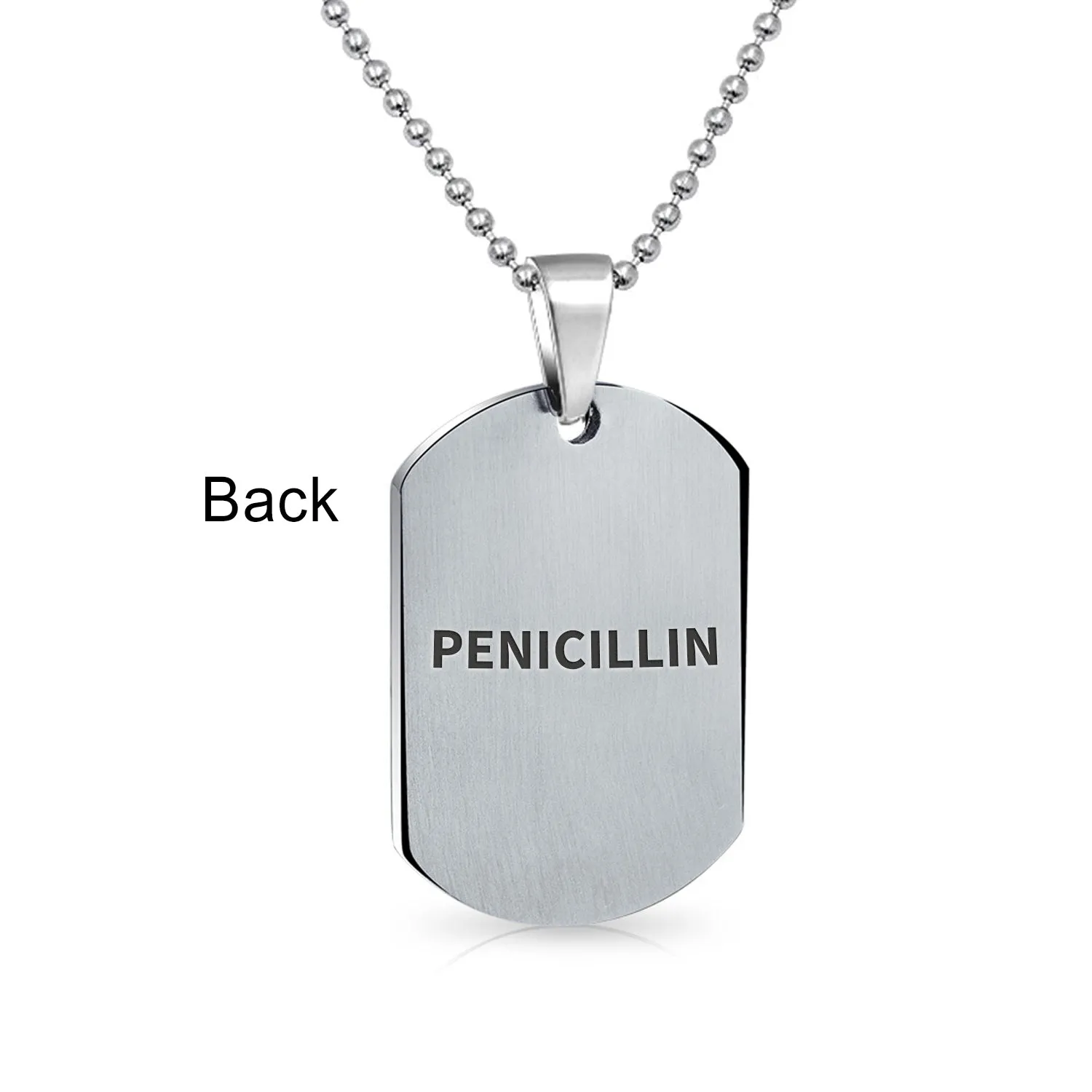 Unisex Medical ID Dog Tag Steel Pendant Necklace for Men 20" Chain