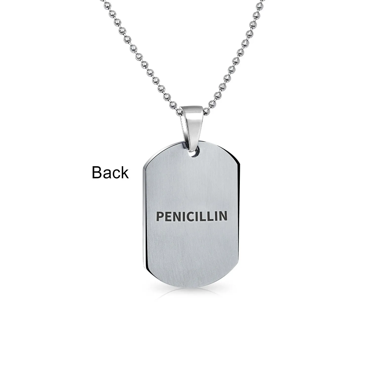 Unisex Medical ID Dog Tag Steel Pendant Necklace for Men 20" Chain
