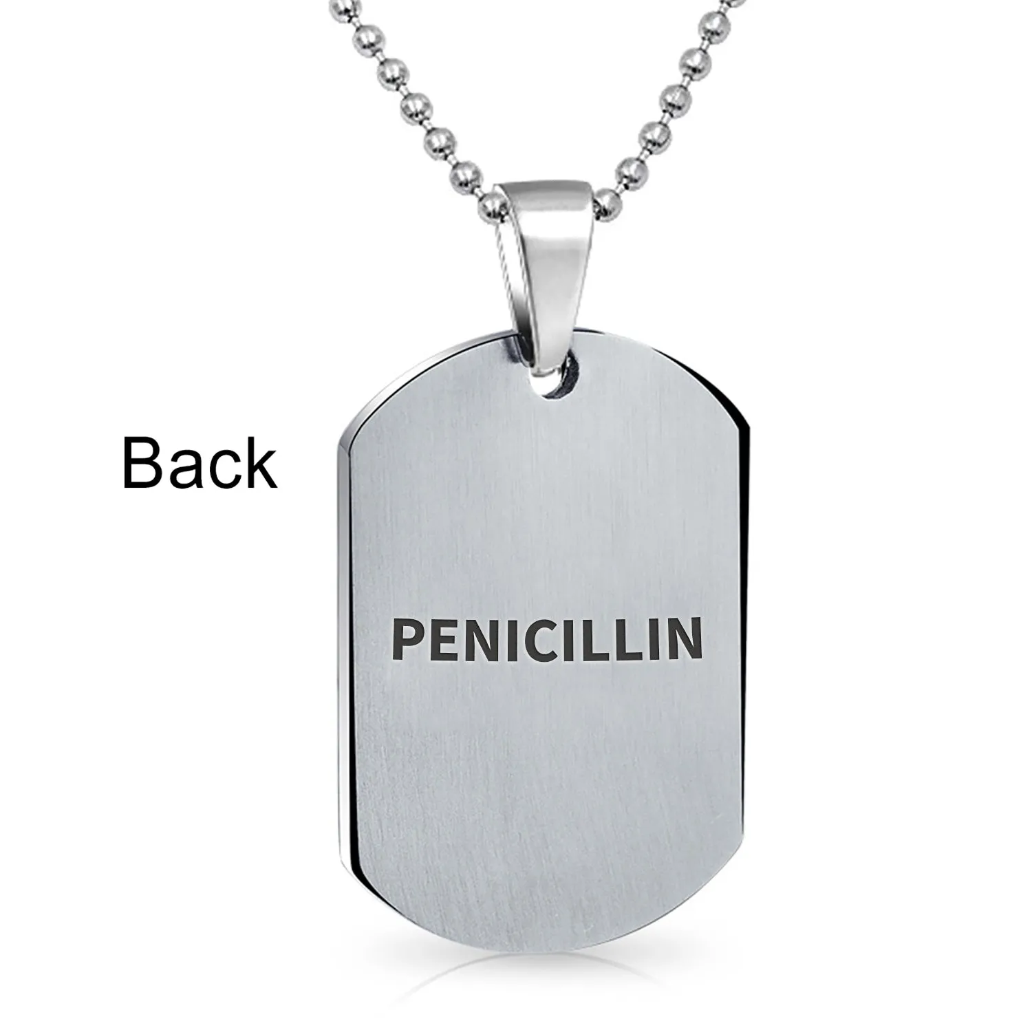 Unisex Medical ID Dog Tag Steel Pendant Necklace for Men 20" Chain