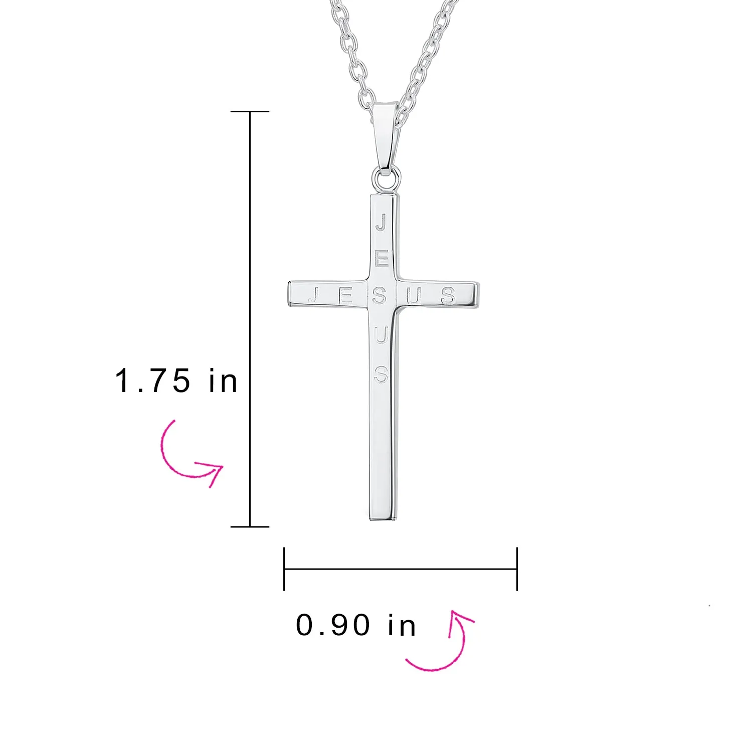 Unisex Sterling Silver Jesus Cross Pendant Necklace - Simple Religious Design