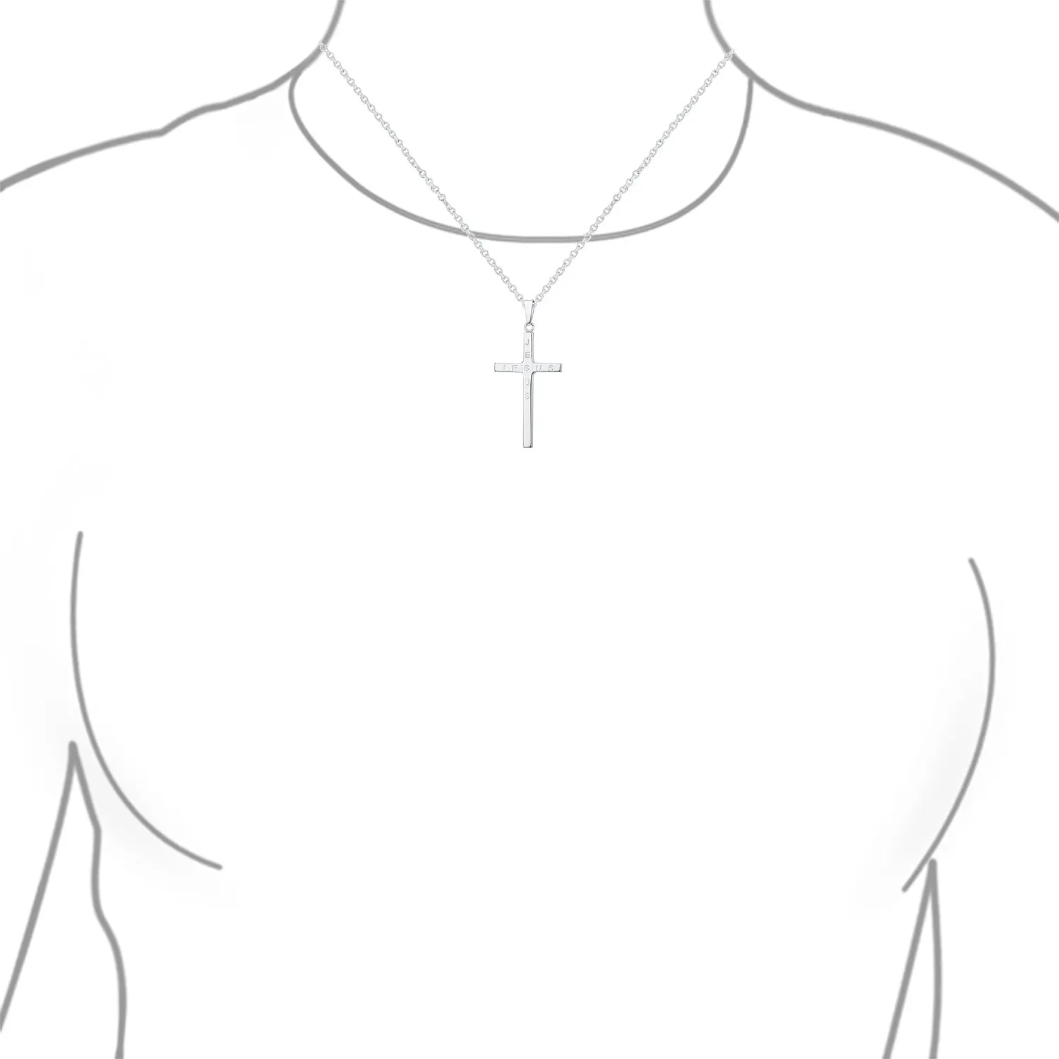 Unisex Sterling Silver Jesus Cross Pendant Necklace - Simple Religious Design
