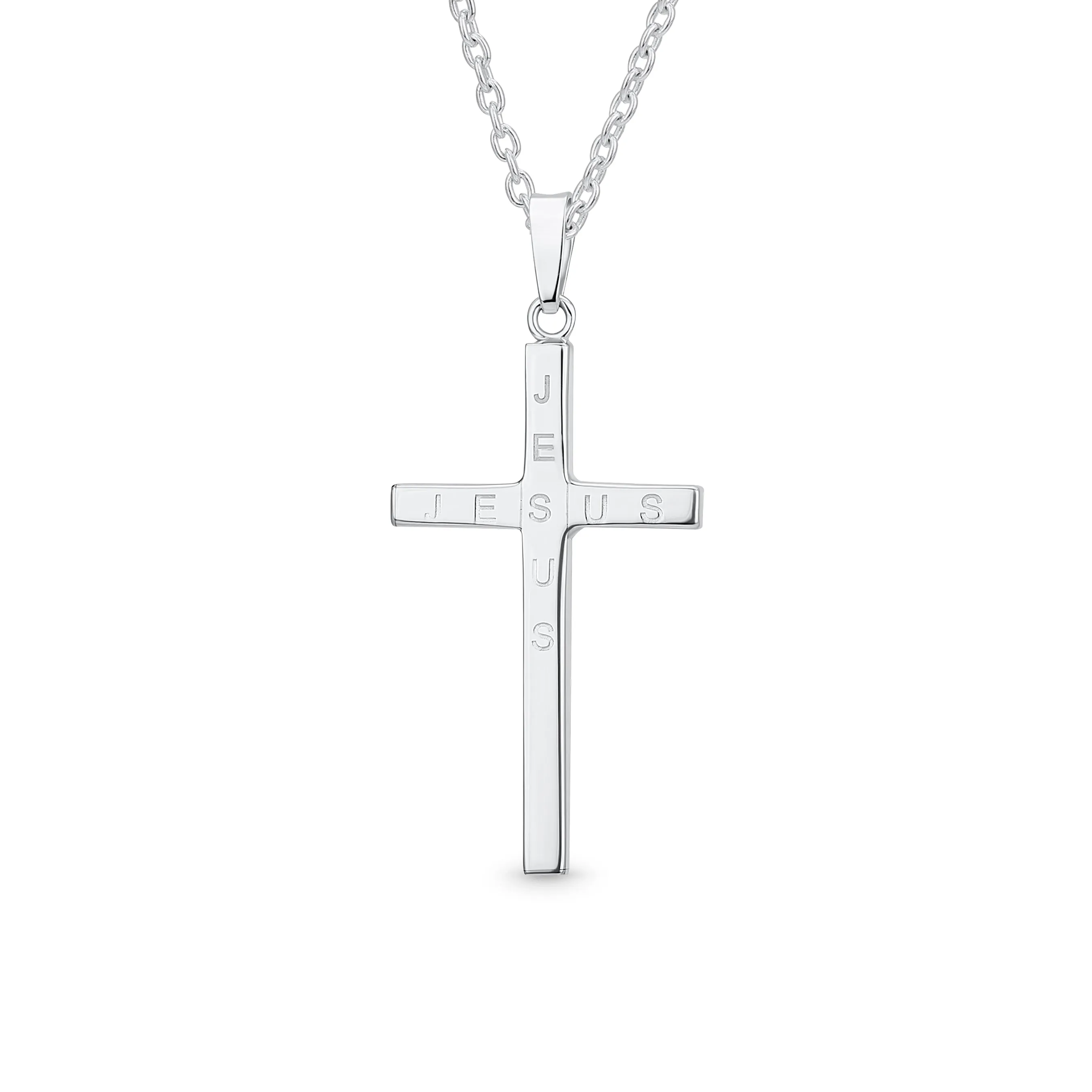 Unisex Sterling Silver Jesus Cross Pendant Necklace - Simple Religious Design