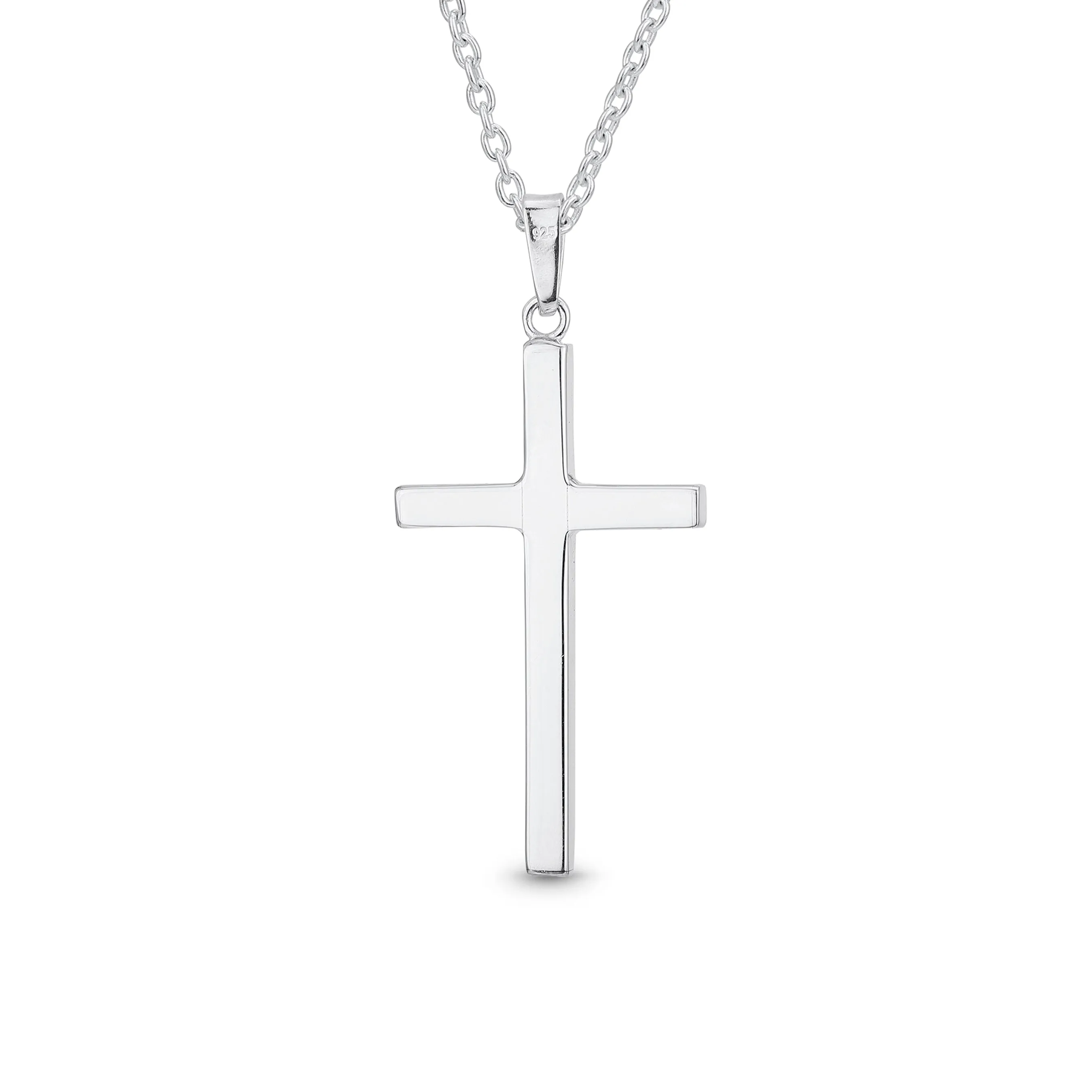 Unisex Sterling Silver Jesus Cross Pendant Necklace - Simple Religious Design