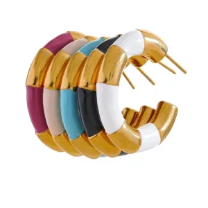 VAIGE Multi Color Enamel Geometric C-Shape Stainless Steel Hoop Earrings – Stylish and Rust Proof Fashion Jewelry