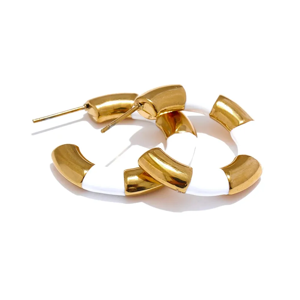 VAIGE Multi Color Enamel Geometric C-Shape Stainless Steel Hoop Earrings – Stylish and Rust Proof Fashion Jewelry