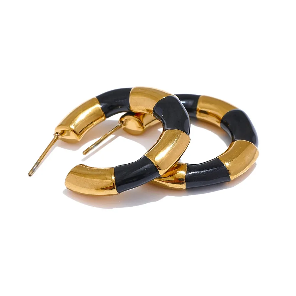 VAIGE Multi Color Enamel Geometric C-Shape Stainless Steel Hoop Earrings – Stylish and Rust Proof Fashion Jewelry