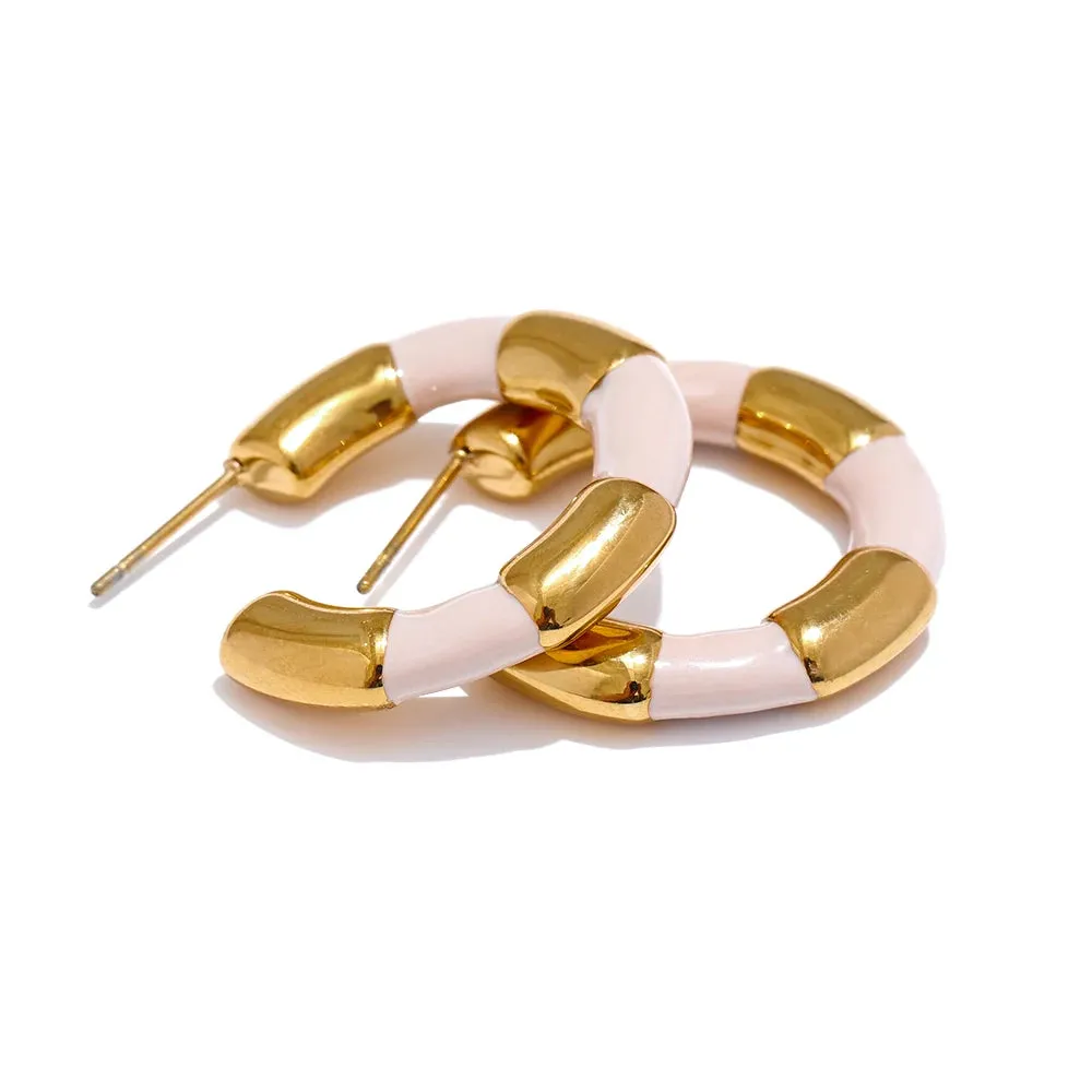 VAIGE Multi Color Enamel Geometric C-Shape Stainless Steel Hoop Earrings – Stylish and Rust Proof Fashion Jewelry