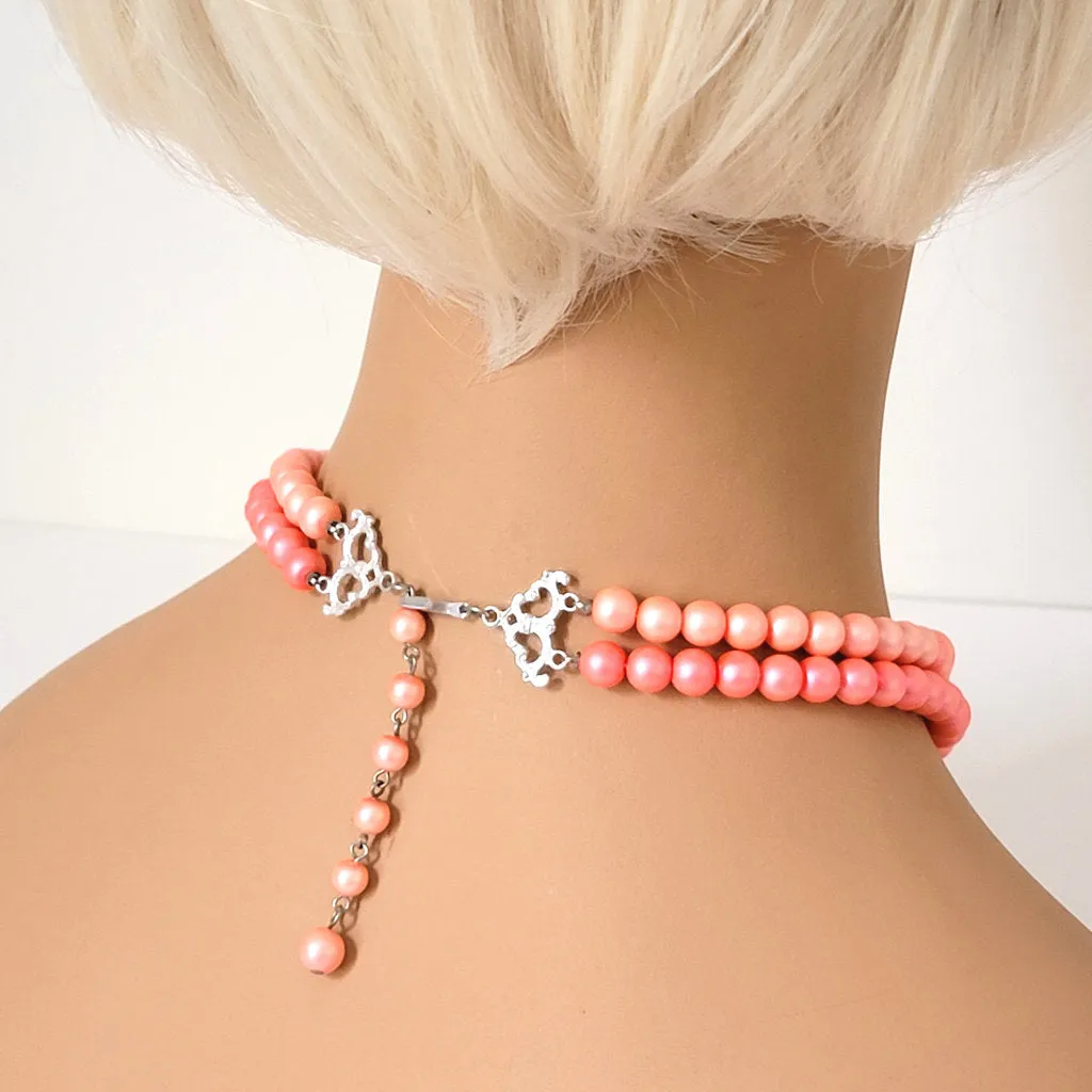 Vintage Peach Orange Faux Pearl Choker
