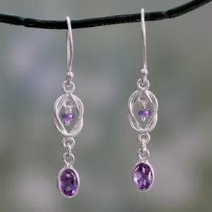 Violet Knot Weave Silver Amethyst Dangle Earrings